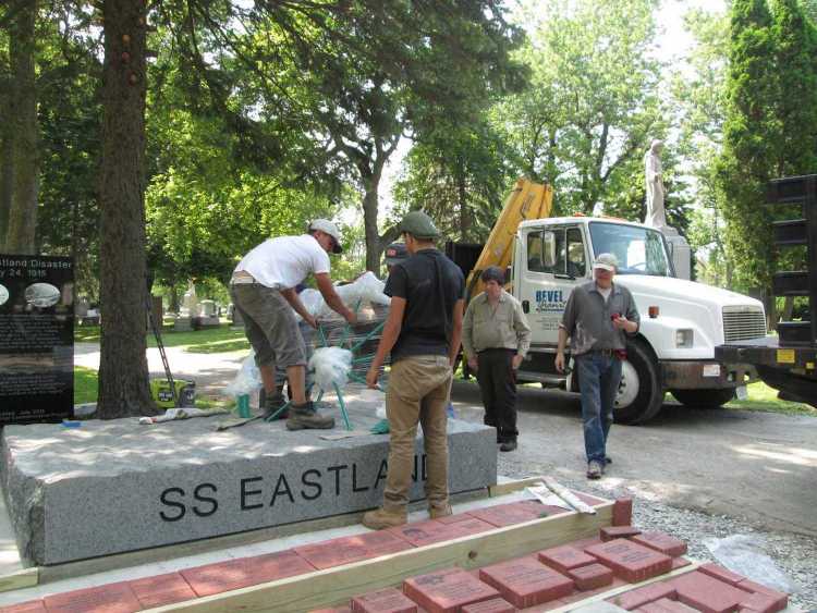 The Wheel is mounted in the memorial stone.
