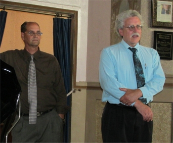 Larry Paarlberg (left), president of the International Antique Phonograph Society, and Tim McCormick (right), director of the General Lew Wallace Study & Museum