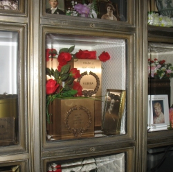 a glass front columbarium